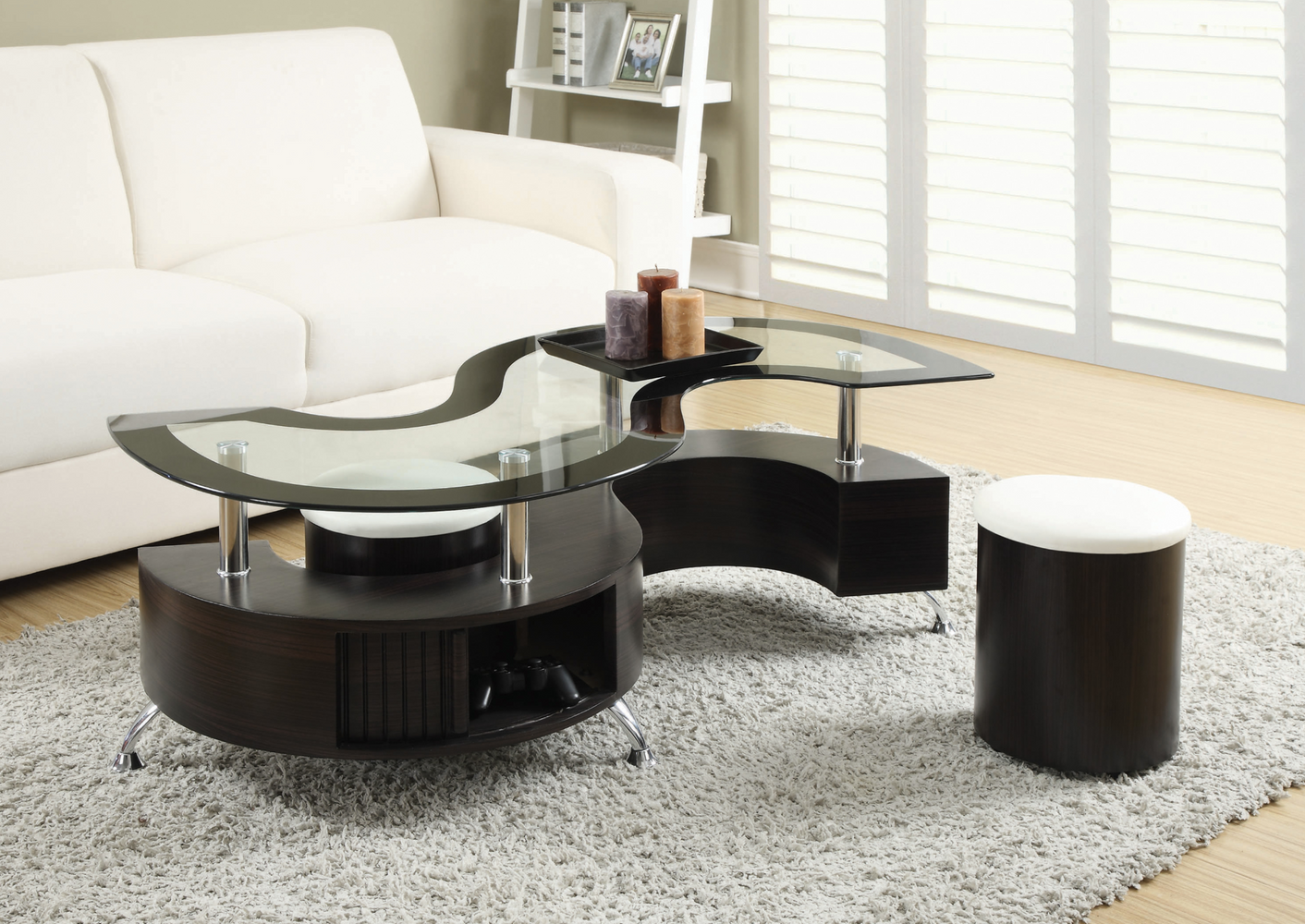 3-Piece Coffee Table And Stools Set Cappuccino