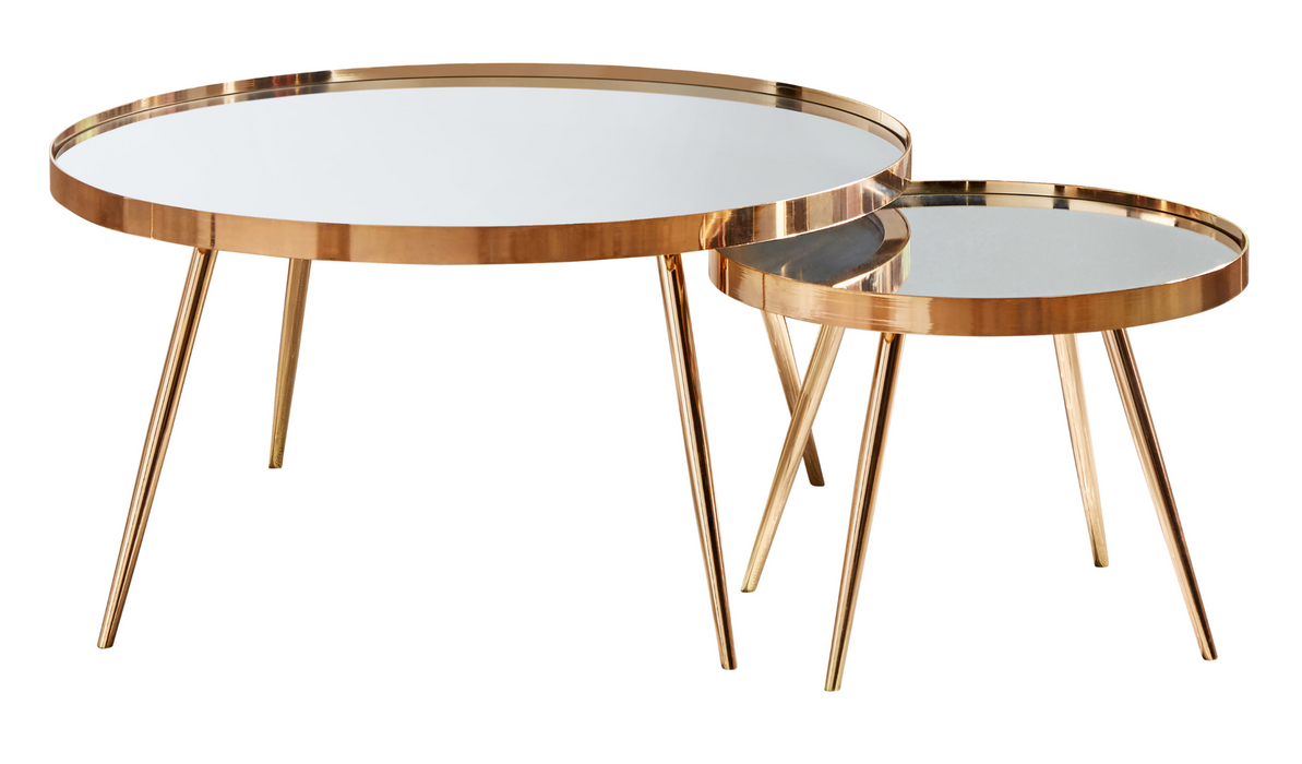Sophia 2-piece Mirror Top Nesting Coffee Table Mirror and Gold