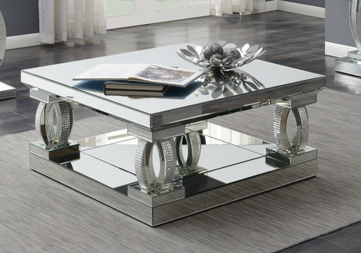 Avonlea Square Coffee Table With Lower Shelf Clear Mirror