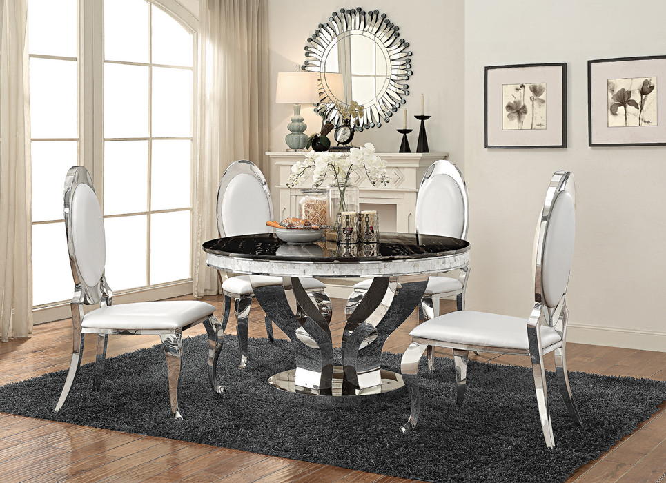 Anchorage Round Dining Table W/ Chrome And Black Antoine  Side Chairs (4)