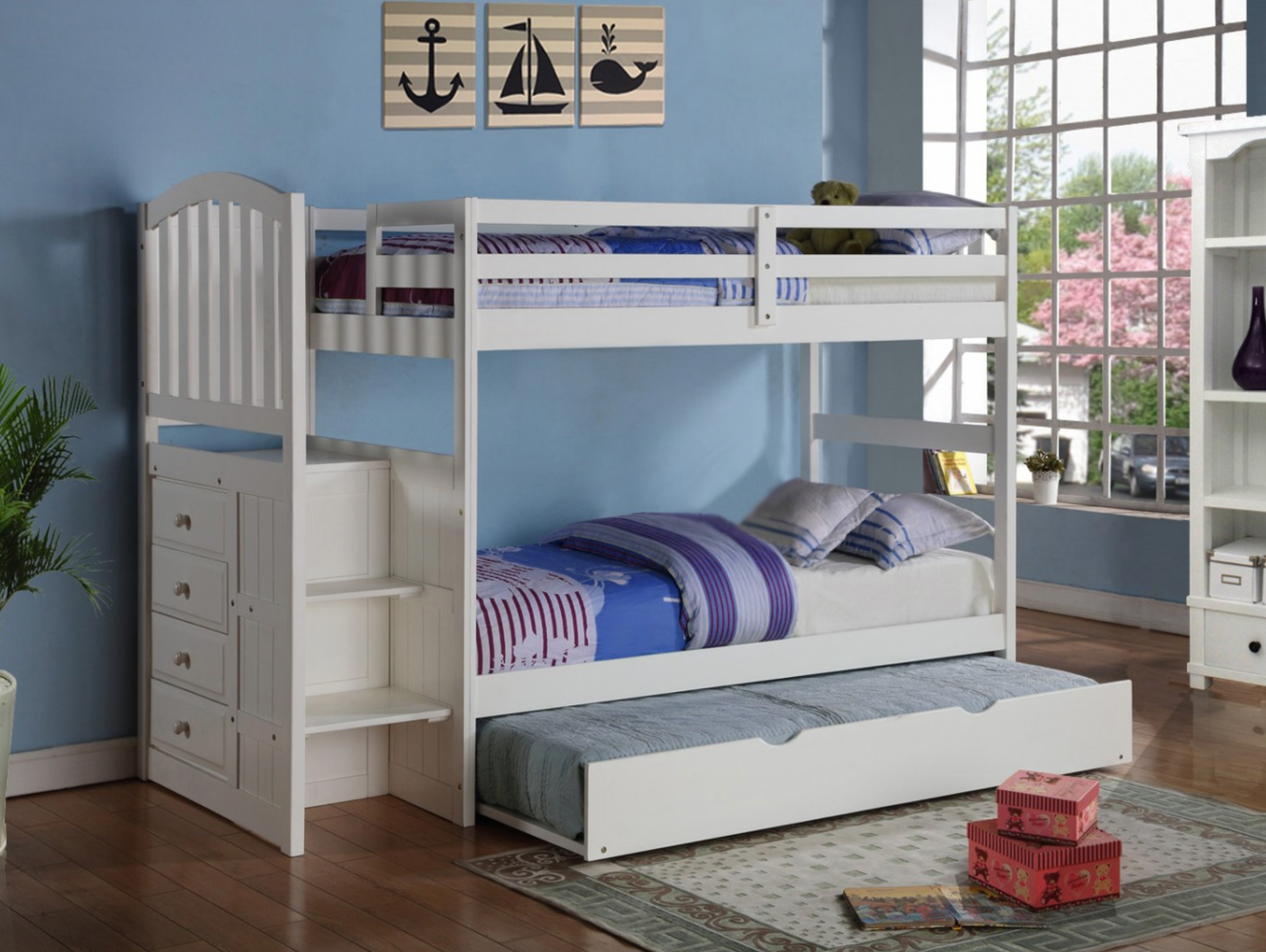 Twin/Twin Arch Mission Stairway Bunkbed With Trundle