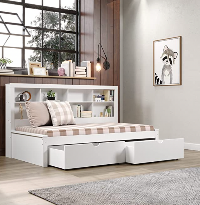 Twin Bookcase Drawers White Daybed