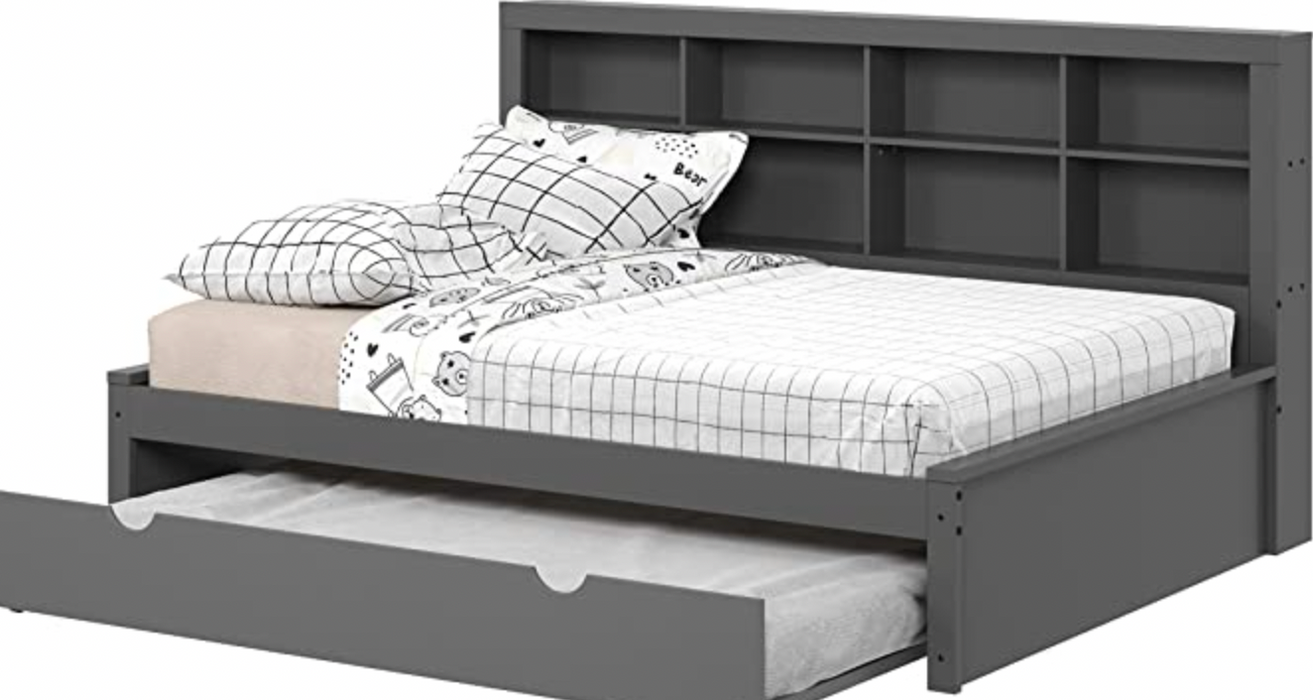 Full Bookcase Trundle Dark Grey Daybed