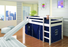 Kids Mission Low Slide Loft Bed White/Twin/Blue Tent