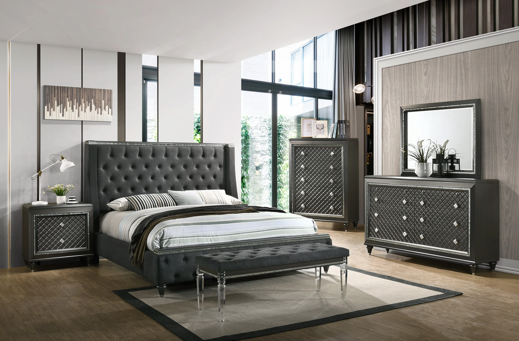 Giovani Gray Upholstered Panel King Bedroom Set