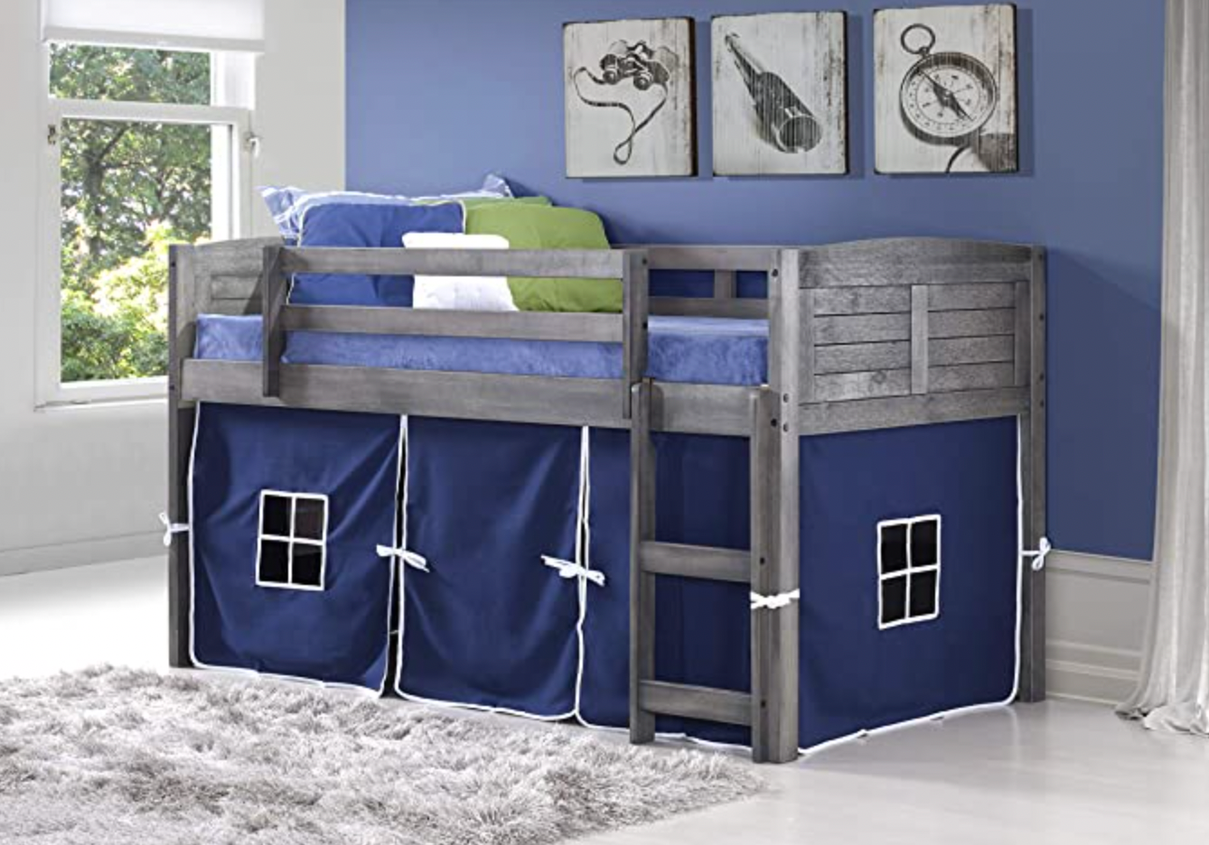 KIDS Louver Loft Bed, Twin, Antique Grey