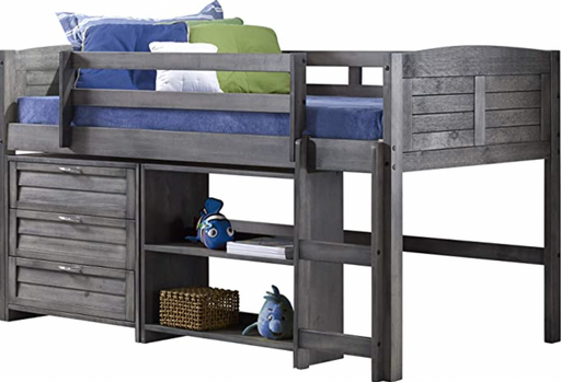 Kids Louver Modular Low Loft Bed Combo C, Twin, Antique Grey