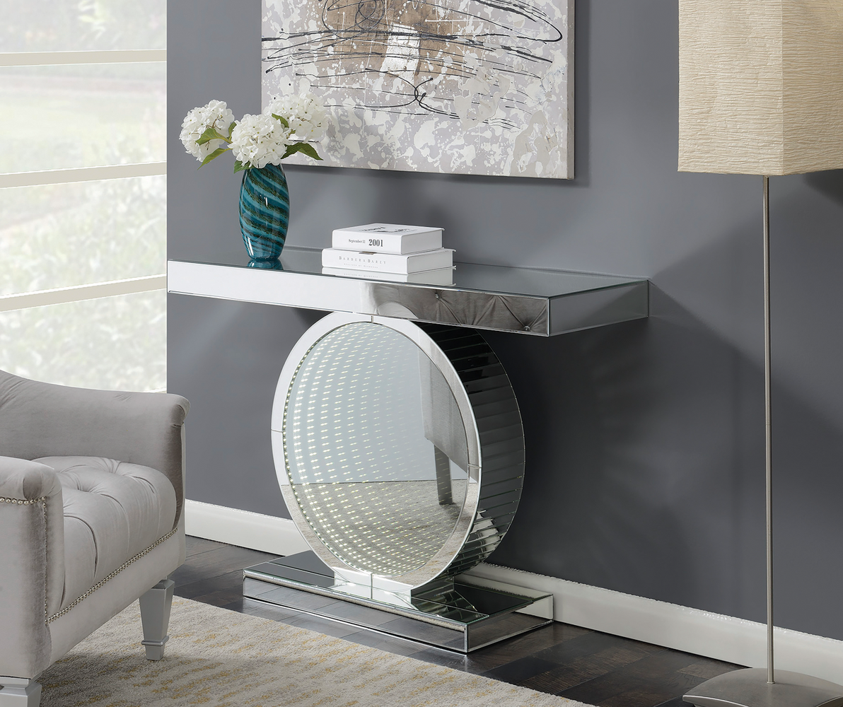 Rectangular Console Table With Circular Base Clear Mirror