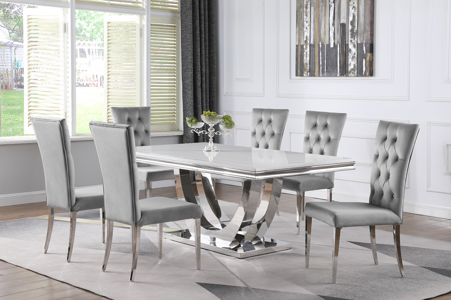 Kerwin Dining Set 7 - Piece Grey or White Chairs