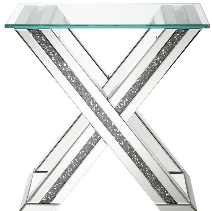 Bonnie X-base Rectangle Glass Top End Table Mirror