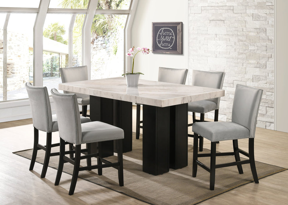 2220 - (FAUX MARBLE) Counter Height Table + 6 Chair Set