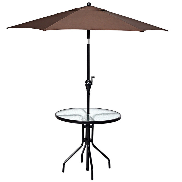 32''Outdoor Patio Round Table Tempered Glass Top W/Umbrella Hole Steel Frame NEW