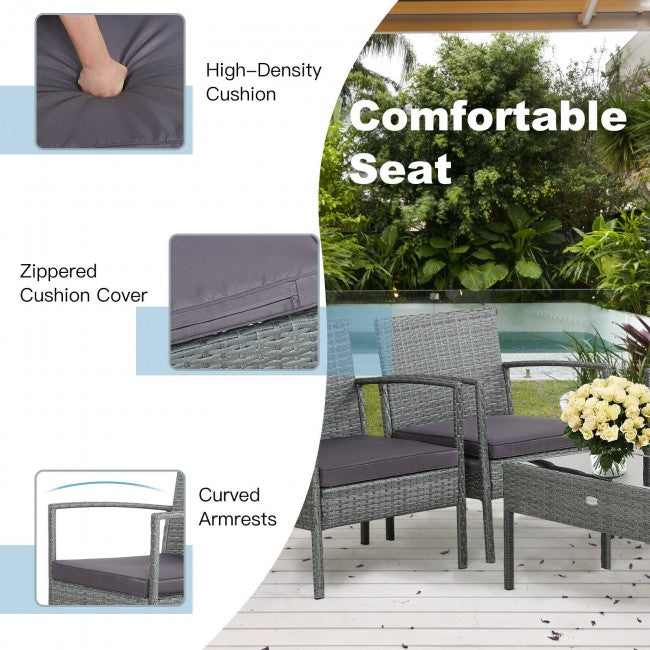 4 Pieces Outdoor Rattan Conversation Set with Comfortable Cushion